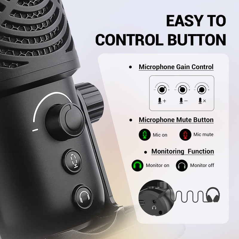 OneOdio FM1-T USB Professional Microphone Kit- Computer Condenser Mic with Pop Filter for PC, Metal Stand, Mute Button, Gain Control for Studio Recording Streaming Gaming Podcast YouTube